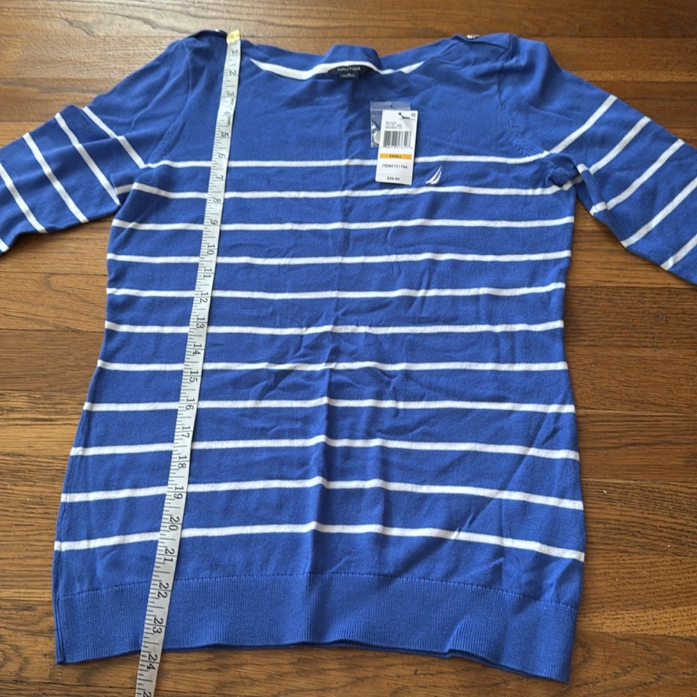 🐟 Nautica blue/white striped boatneck sweater. Size S. NWT. - Picture 6 of 7